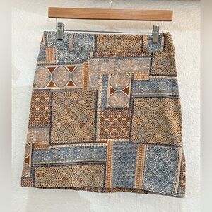 Vintage “from the hip” Geometric Patterned Skirt - Brown and Blue